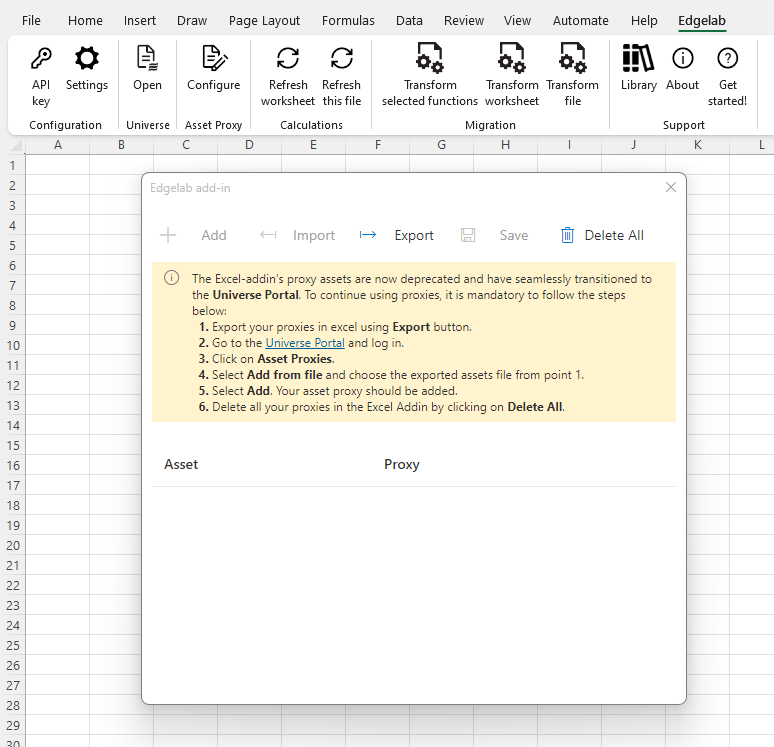 Group asset proxy of the Edgelab ribbon