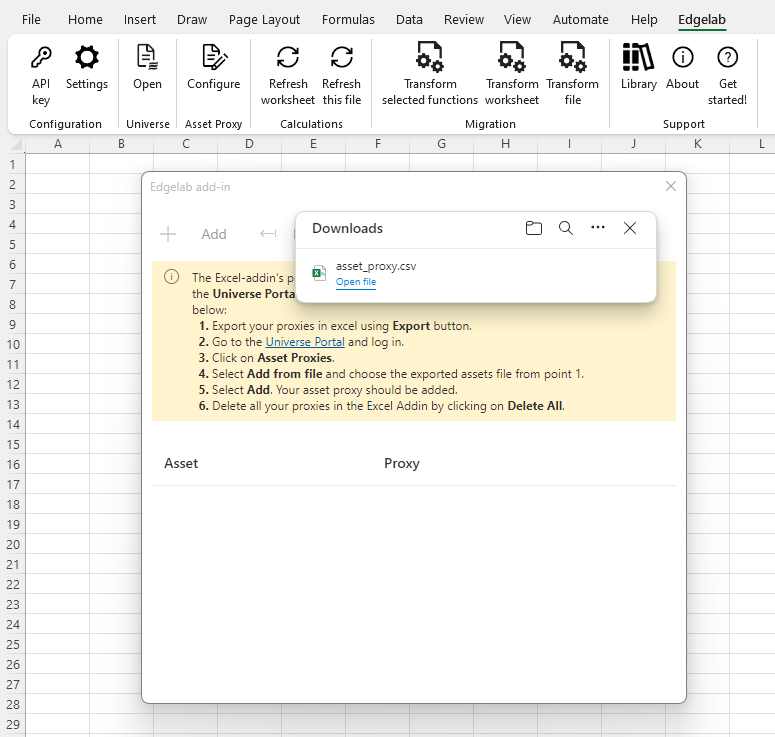 Group asset proxy of the Edgelab ribbon