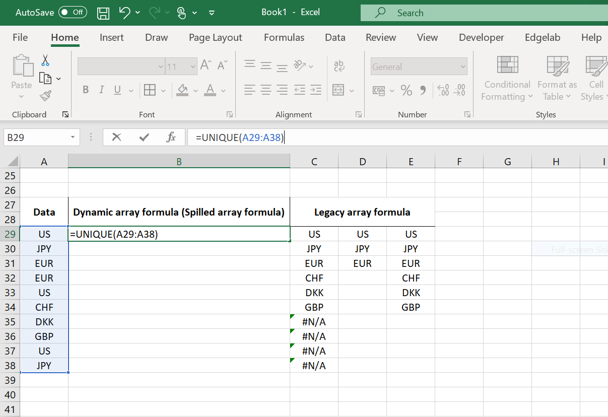 Spilled array formula compared to Legacy array formula ("Ctrl + Shift + Enter formula")