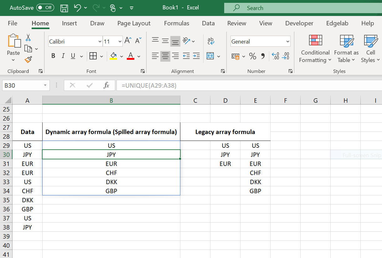 Spilled array formula compared to Legacy array formula ("Ctrl + Shift + Enter formula")